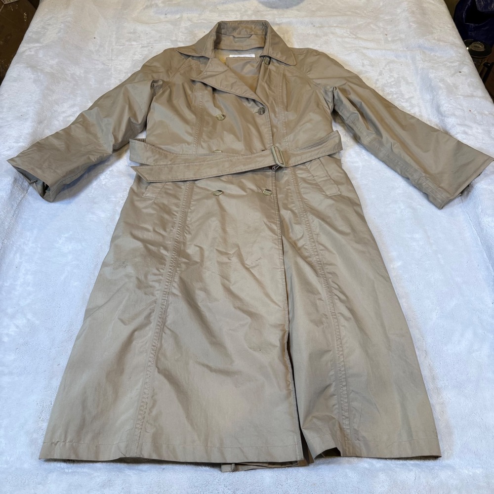 Orvis Gore-Tex Trench Coat Womens 14 Khaki Double Breasted Belted Rain Jacket